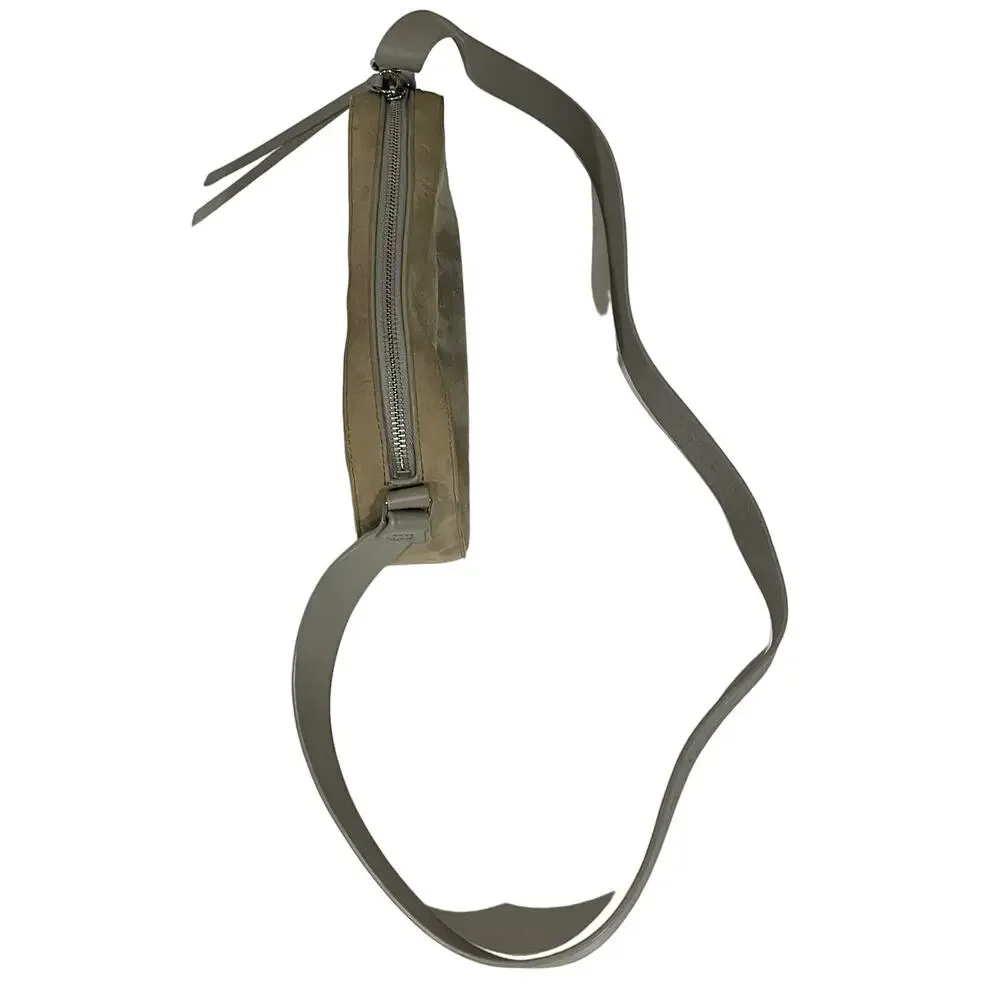 All Saints Crossbody Purse Shoulder Camera Bag Leather Taupe Gray Stitching